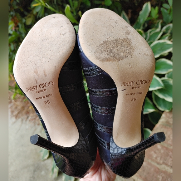 PRISTINE! JIMMY CHOO "FELINE" BLUE SUEDE AND ELAPHE SNAKE BOOTIES, 39 - Picture 15 of 16